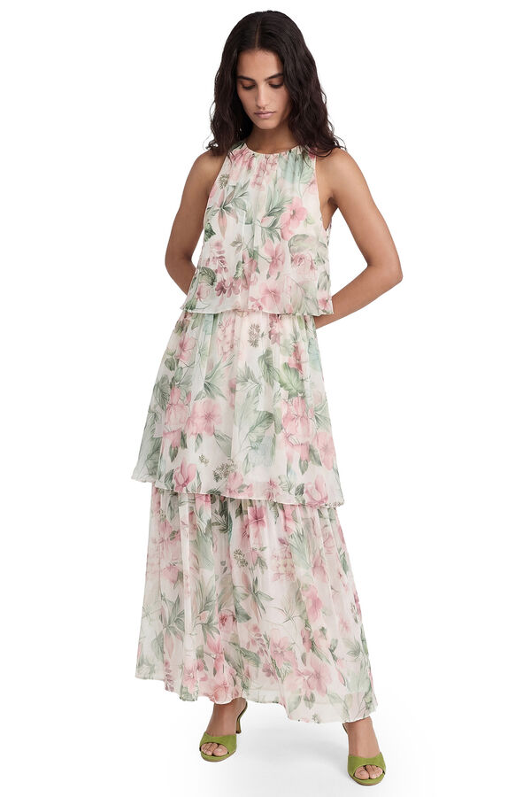 Koton Floral chiffon long dress rose