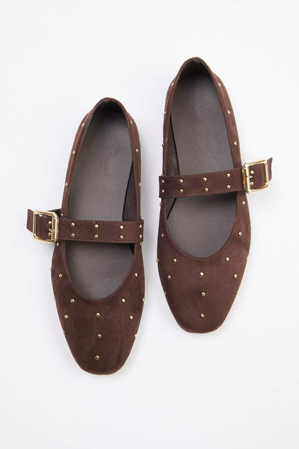 Trendyol Suede Mary Jane ballet flats with eyelets brown