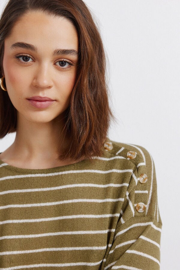 Springfield Striped shoulder buttons T-shirt beige