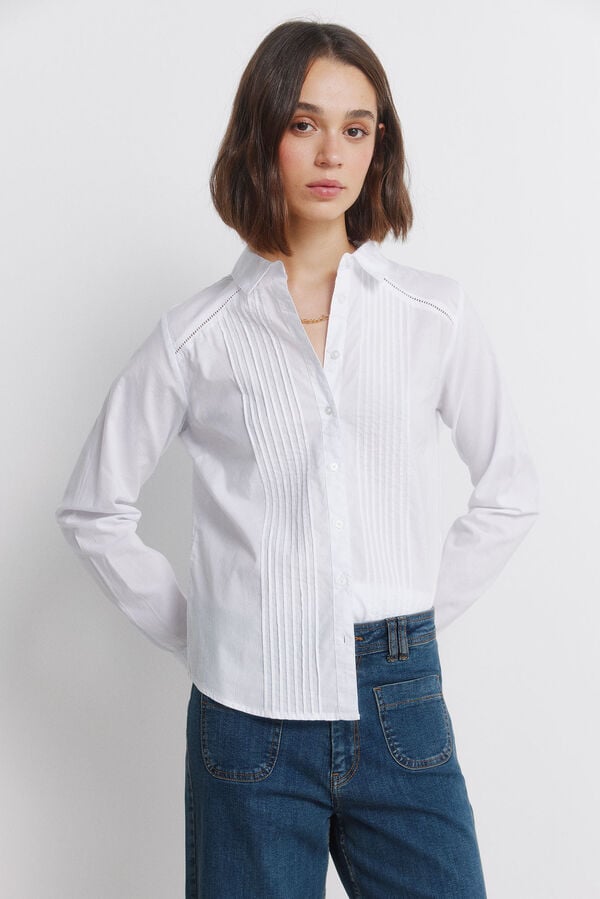 Springfield Pleated long sleeve shirt white