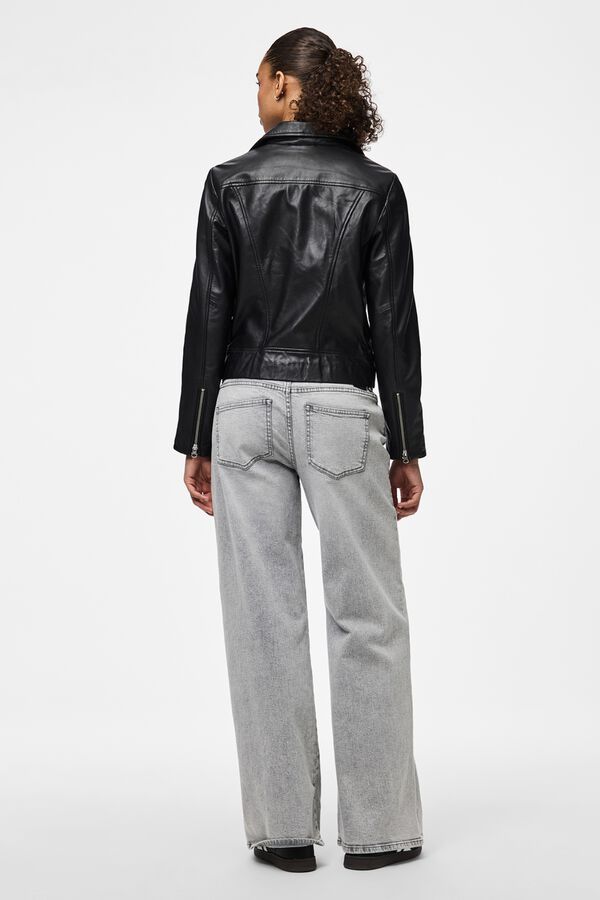 Pieces Leather biker jacket black