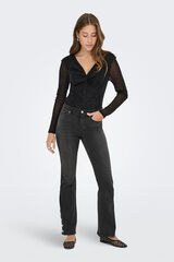 Only Top de manga comprida com glitter preto