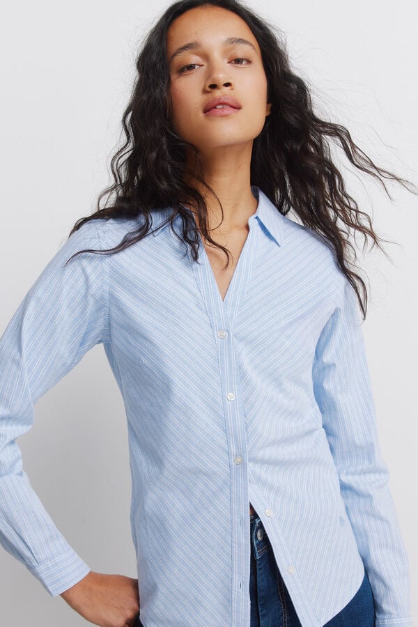 Springfield Oxford NECKLINE V cotton shirt blue