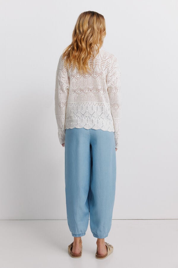 Springfield Tencel denim elasticated trim trousers blue