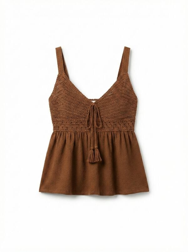 Springfield Crochet structure tie vest top nude