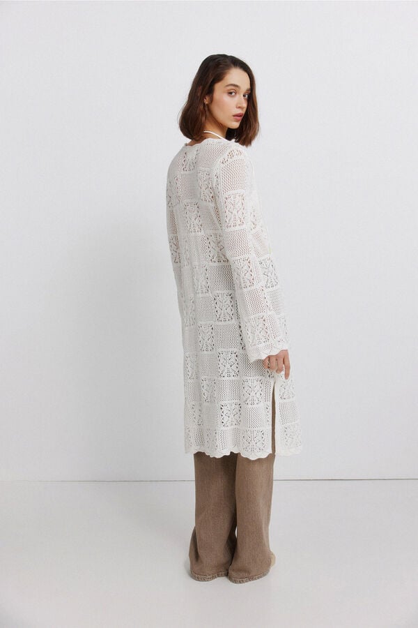 Springfield Pointelle long cardigan brown