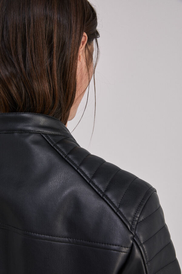 Springfield Faux leather biker jacket with hood crna
