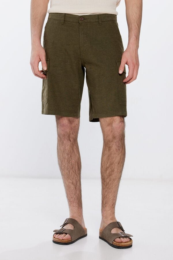 Springfield Comfort fit linen cargo Bermuda shorts khaki