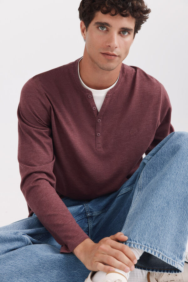 Springfield Double neck Henley long sleeve T-shirt printed