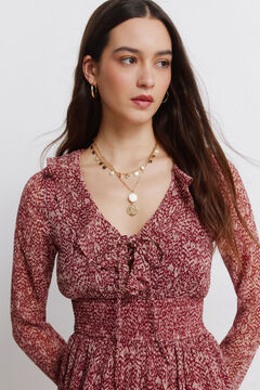 Springfield Vestido midi escote volante estampado