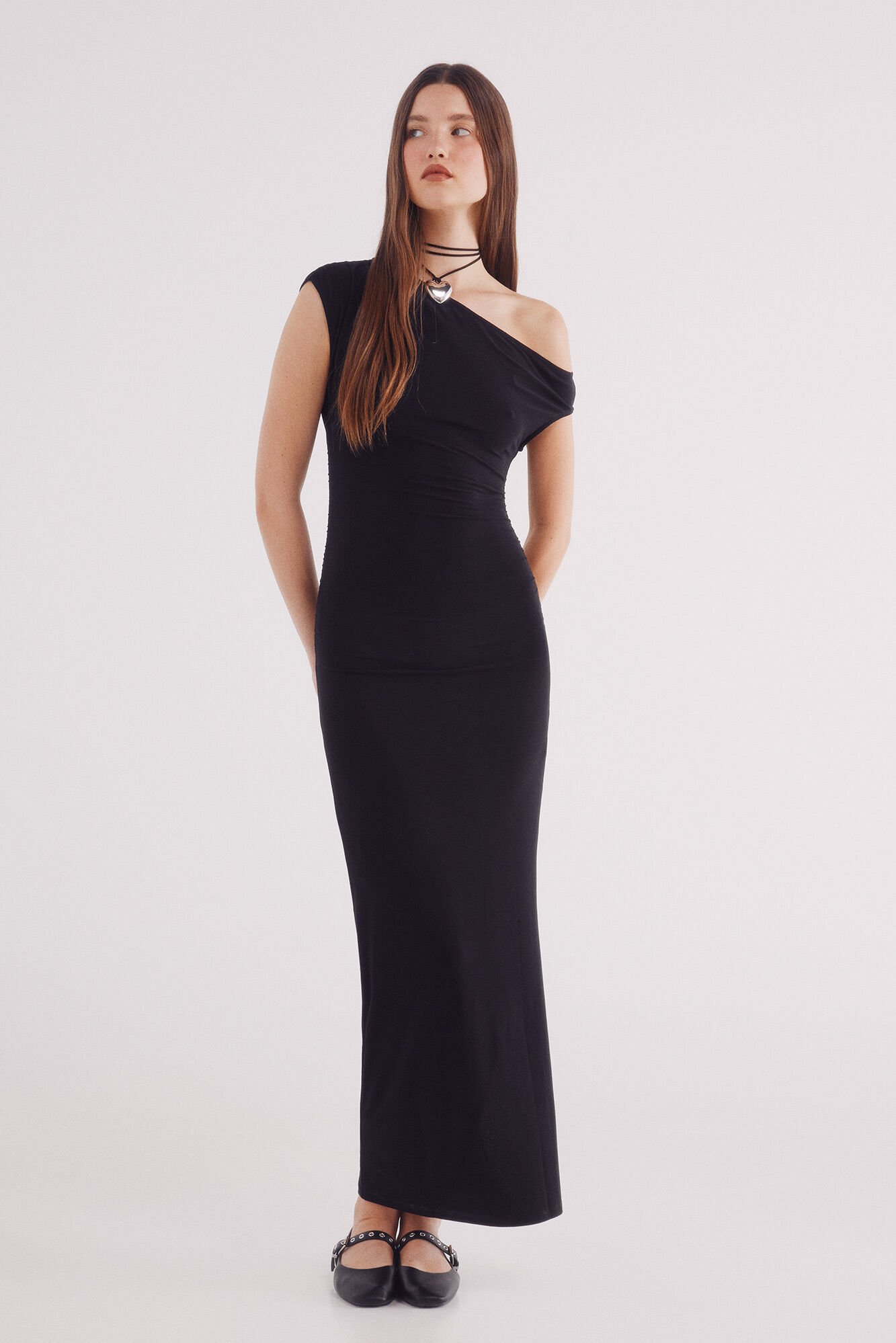 Springfield Asymmetrical neckline midi dress