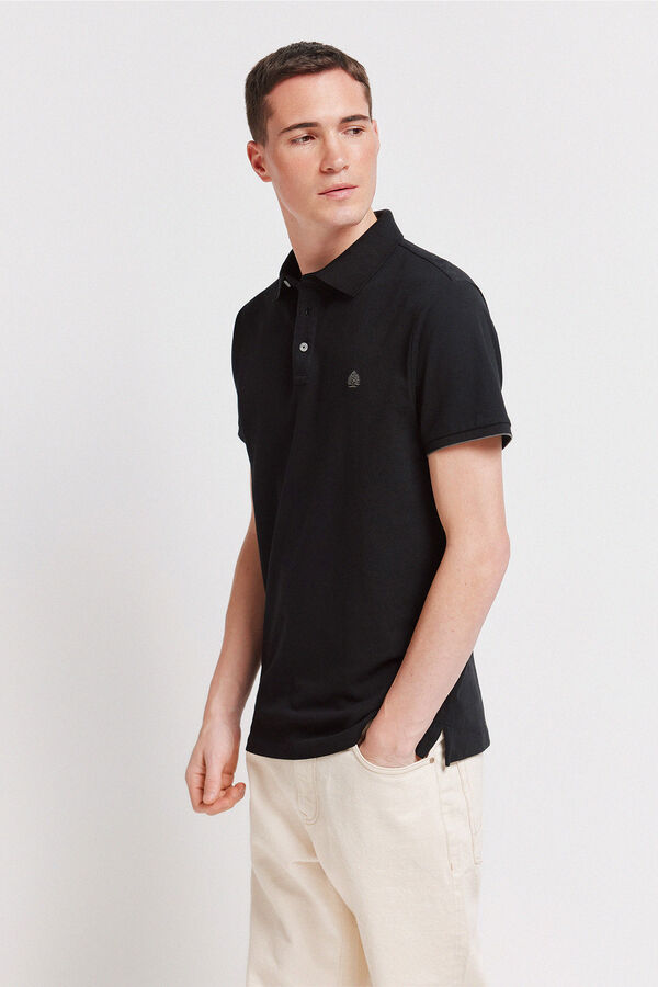 Springfield Piqu&eacute; contrast cuff slim fit polo shirt black