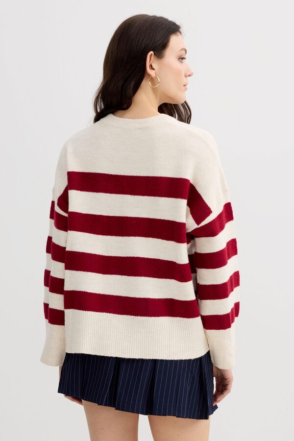Inside Striped round neck jumper red