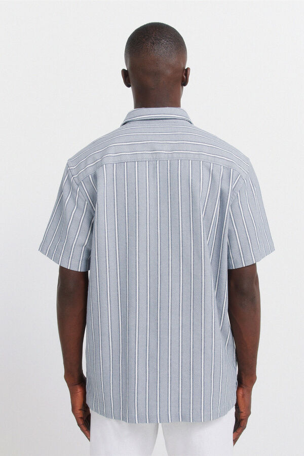 Springfield Striped rustic short sleeve shirt blue