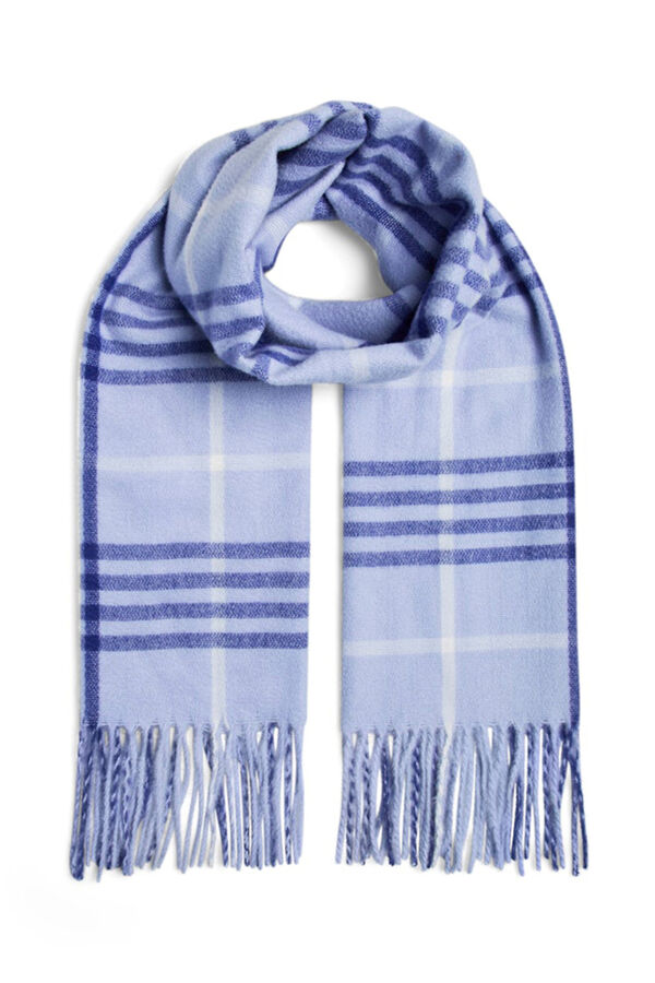 Pieces Cachecol longo b&aacute;sico com franjas azul