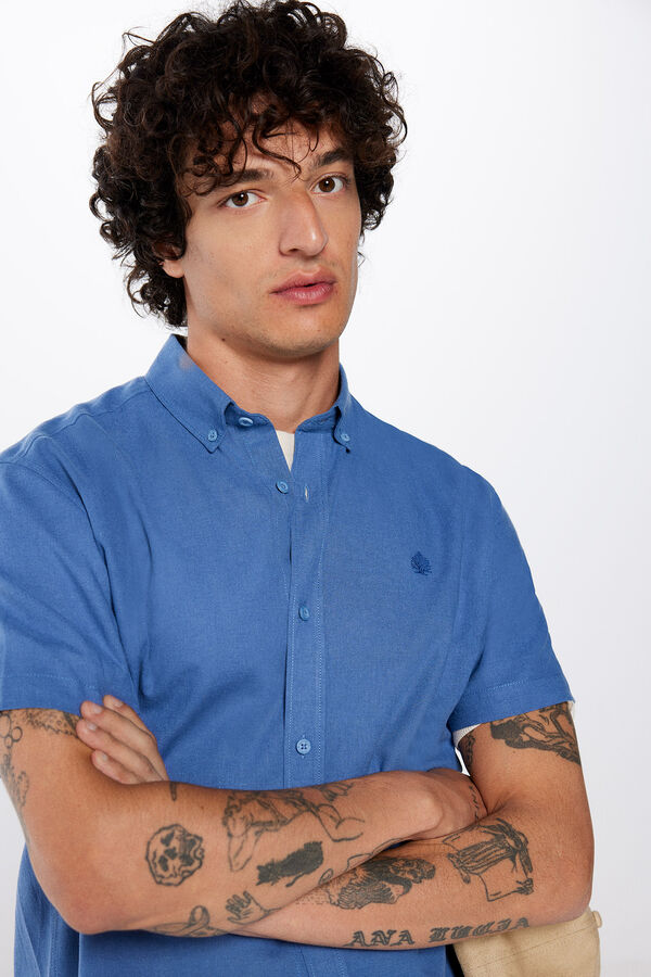 Springfield Linen shirt with short sleeves indigo blue