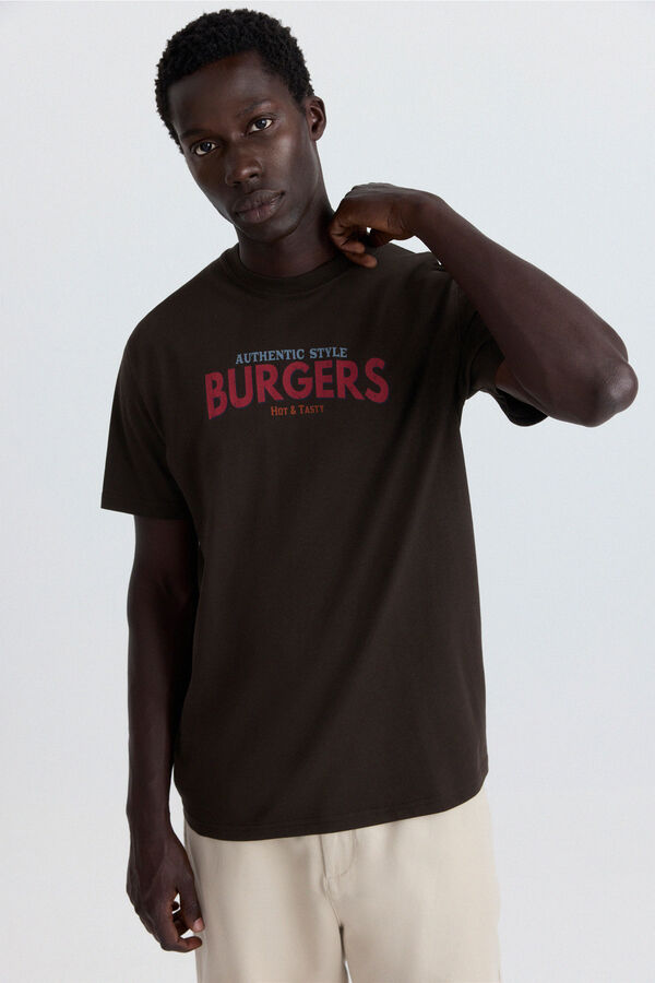 Springfield T-shirt com estampado de hamb&uacute;rgueres castanho
