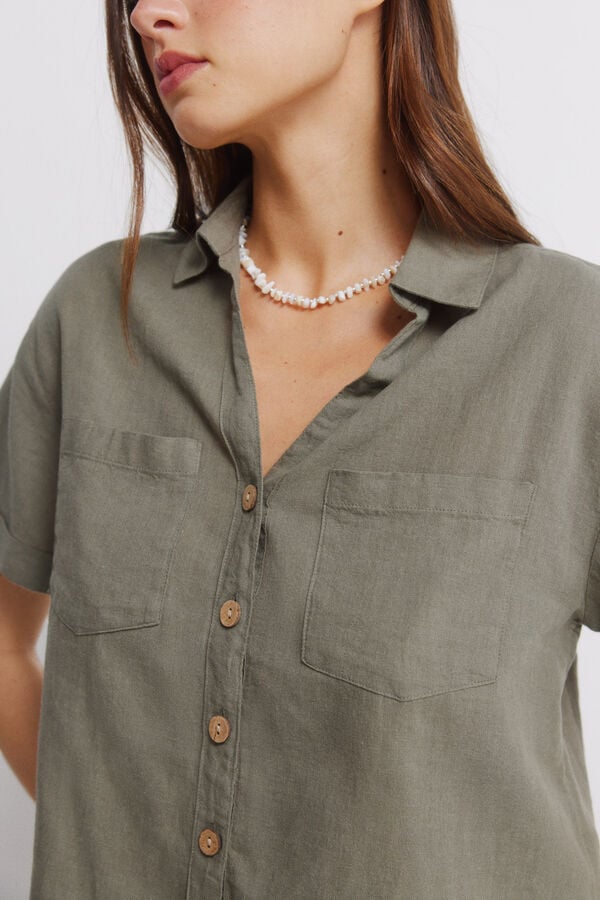 Springfield Linen short sleeve shirt beige