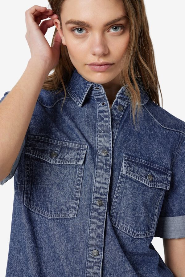 Noisy May Denim short sleeve collared front pocket dress blue