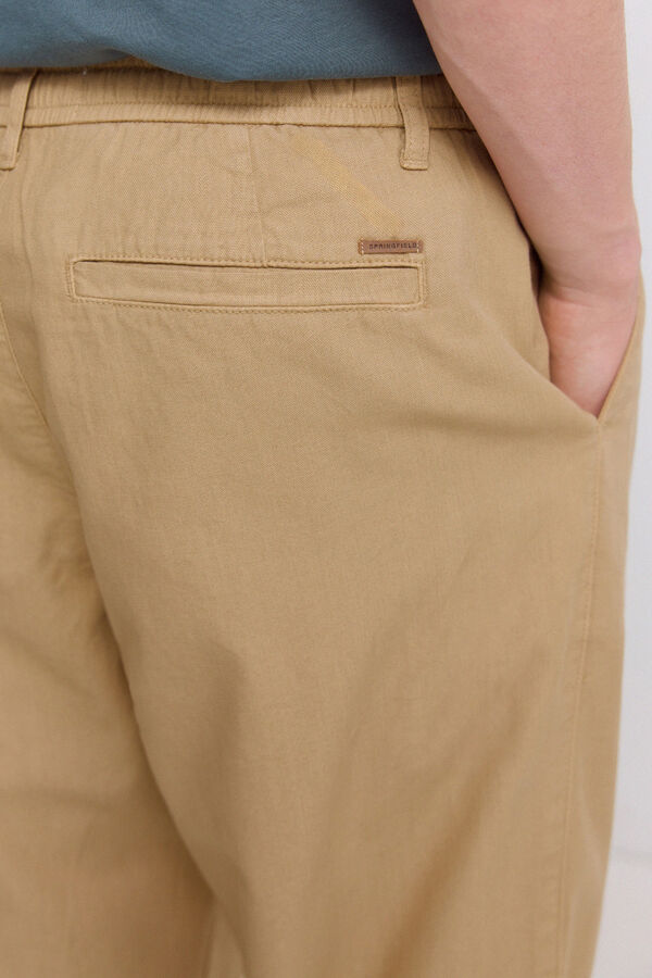 Springfield Lagane lanene pantalone ravnog kroja Bež