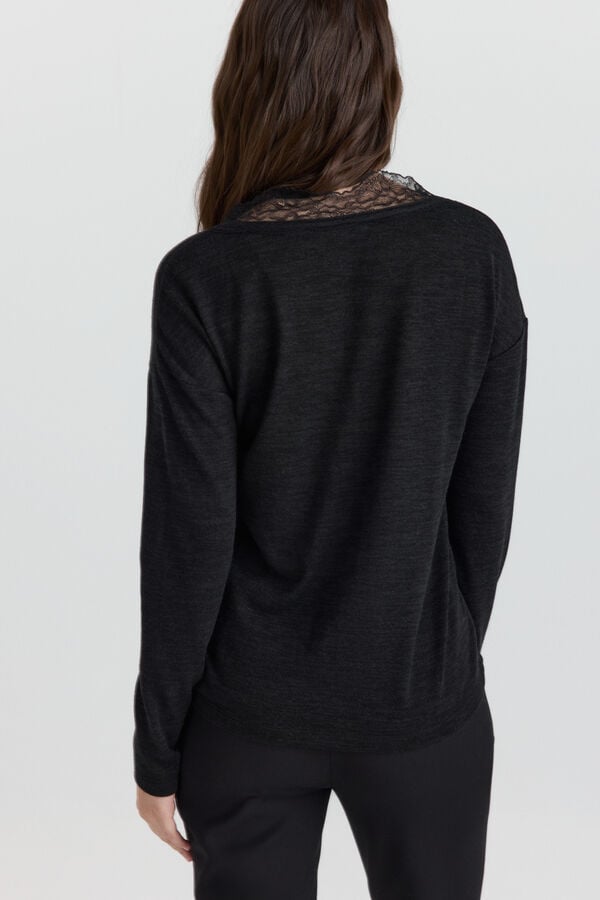 Springfield T-shirt col en dentelle noir