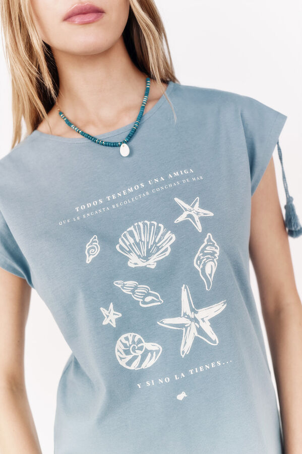 La Vecina Rubia short sleeve tassels tassel t-shirt blue