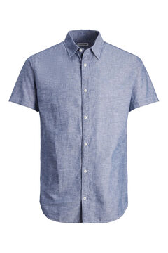 Springfield Camisa slim fit con lino azul medio