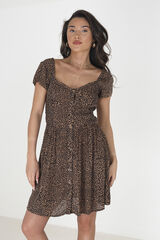 Springfield Printed dress with buttons brown
