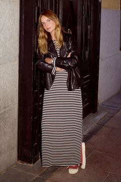 Springfield Ribbed striped midi dress black