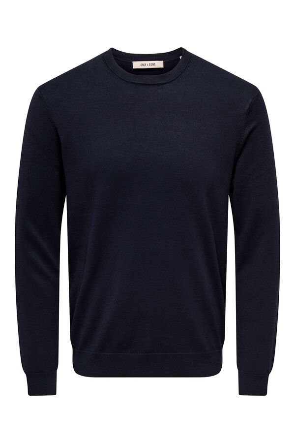 Only & Sons Su&eacute;ter masculino com gola redonda e regular fit.  azul