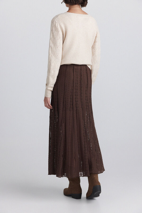 Springfield Falda midi lace marr&oacute;n