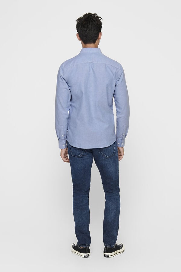 Springfield Camisa manga larga Oxford bolsillo azul claro