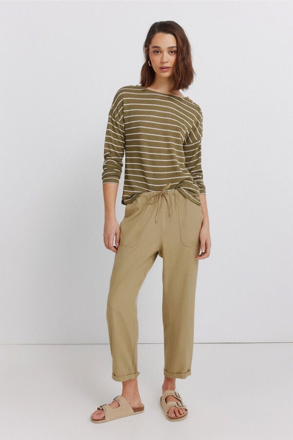 Springfield Striped shoulder buttons T-shirt beige