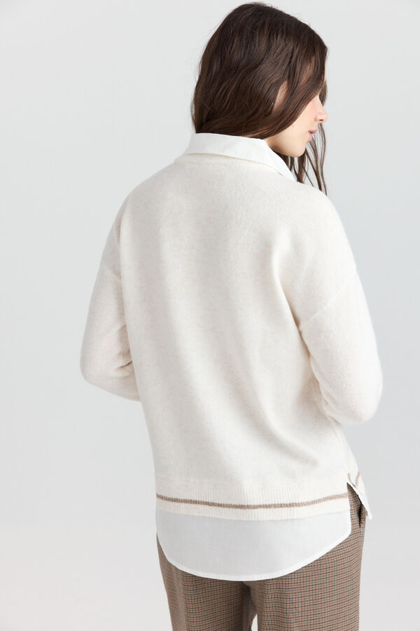 Springfield Shirt-style mixed fabric jumper beige