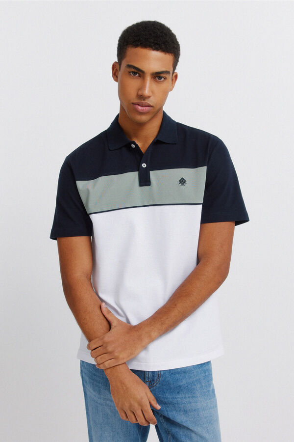 Springfield Colour block piqu&eacute; slim fit polo shirt white