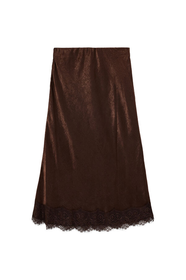Koton Falda midi satinada encaje tostado