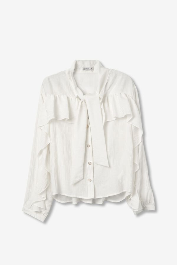 Tiffosi Bow and ruffle blouse beige