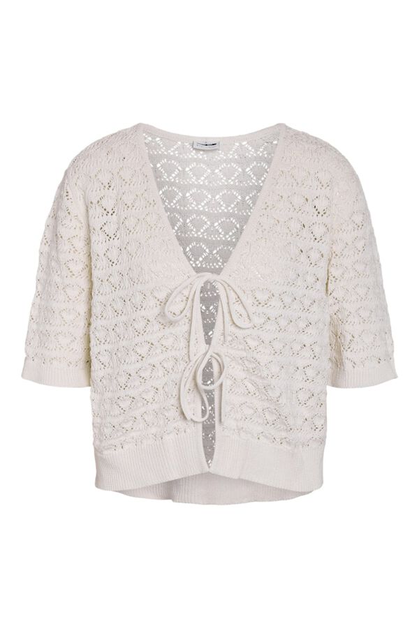 Noisy May Pointelle knit tie top grey