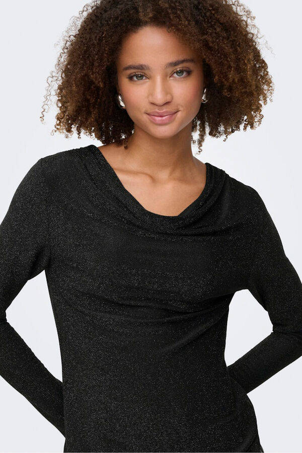 Only Top drapeado com glitter preto