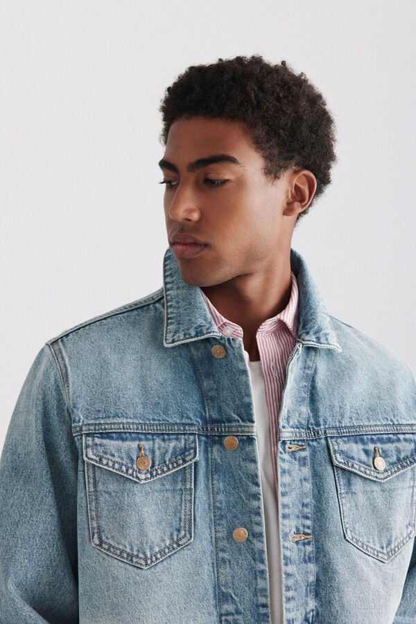 Springfield Denim jacket with embroidered back blue