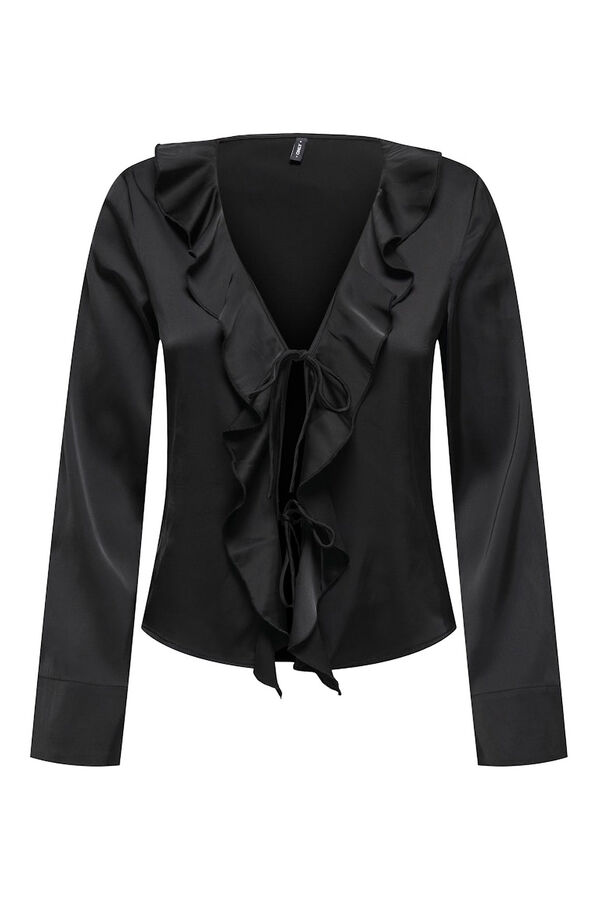 Only Satin-Finish blouse with ruffle black