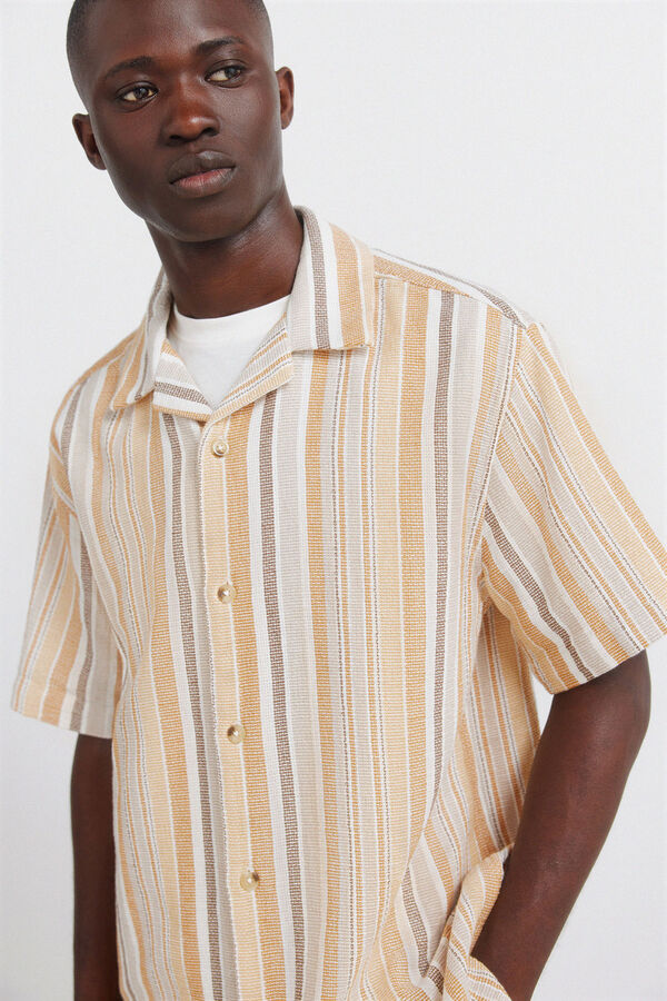 Springfield Camisa de manga curta r&uacute;stica &agrave;s riscas estampado