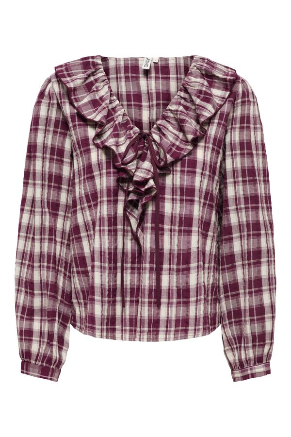 Only Plaid ruffle blouse brown