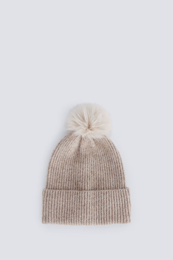Springfield Pompom jersey-knit beanie nude