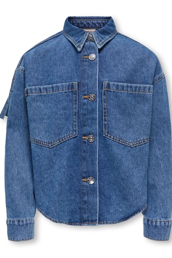 Only Girls Denim shirt with fringes blue