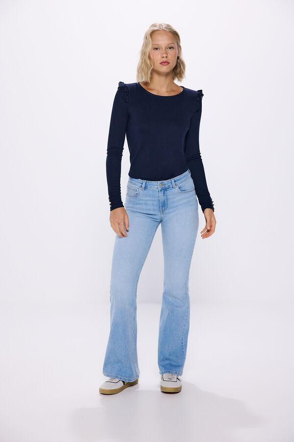 Springfield Lace ruffle shoulder t-shirt blue