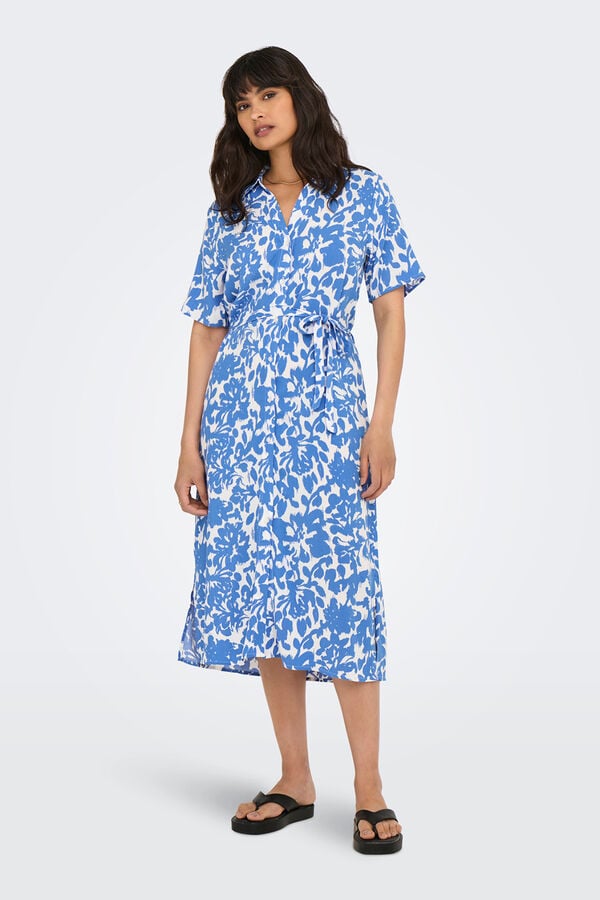 Only Vestido midi camisero azul