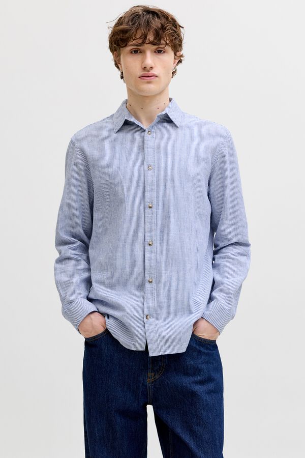 Jack & Jones Camisa regular fit lino azul