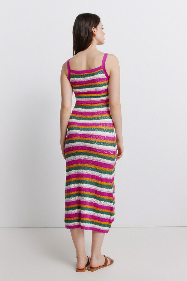 Springfield Multicoloured jersey-knit midi dress pink