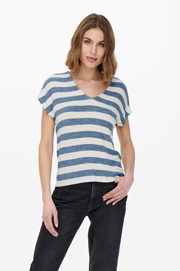 Springfield Striped V-neck T-shirt bluish